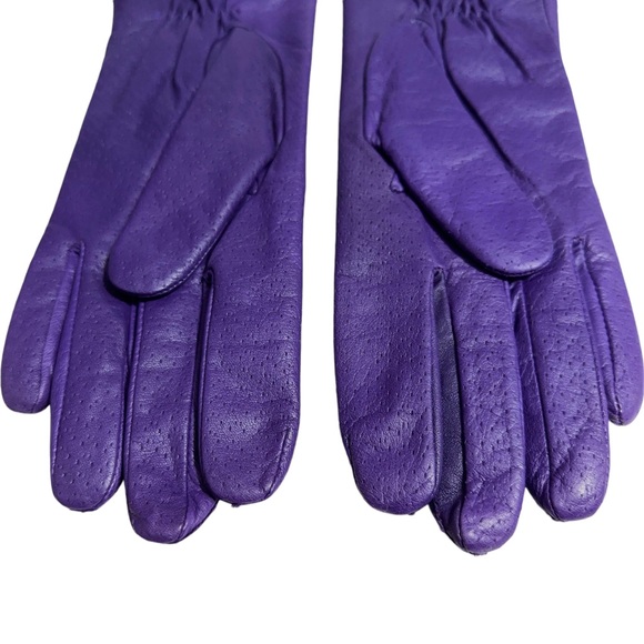 Grandoe Purple Textured Leather Gloves Warm Knit Lined Womens Size L - Picture 3 of 5